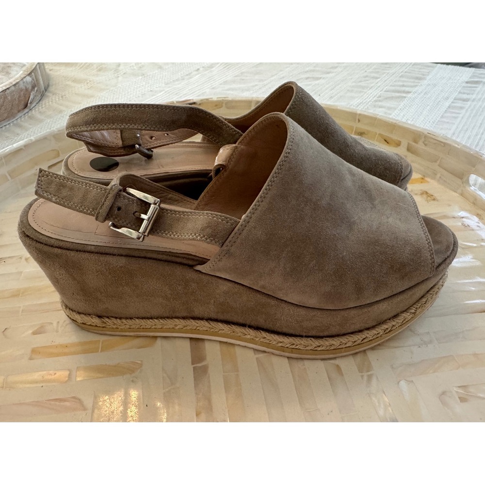 The Shoe Box Wedge Heel Taupe Suede Platform Open Toe Ankle Strap Shoes Size 10